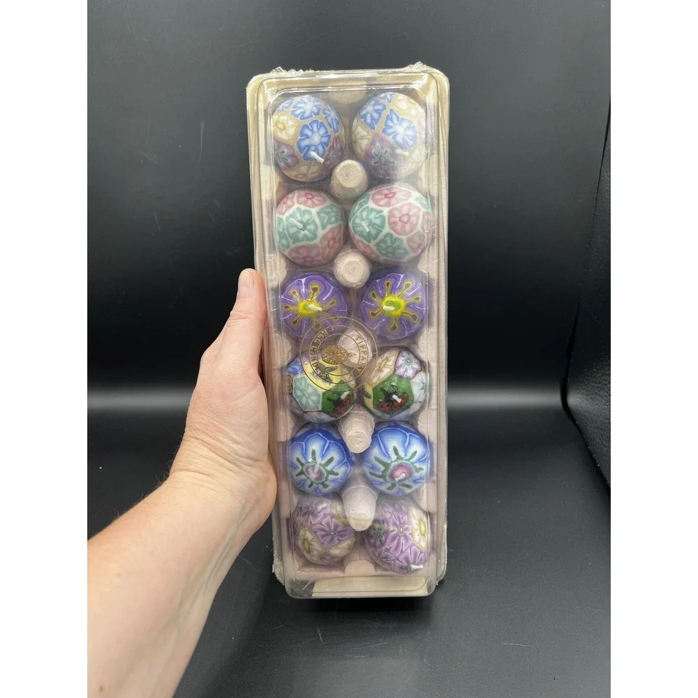 Tiffany EGG Candles ~ Flowers Lady Bugs‎ Tie Dye Retro ~ NEW in Sealed Container
